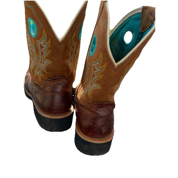 Ariat Fatbaby Brown‎ Turquoise Stitch Square Toe Western Cowboy Boot Women 7.5/8 - Picture 3 of 8